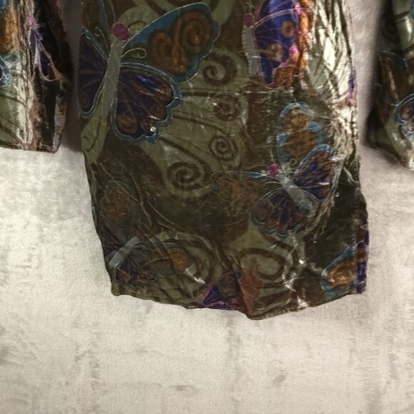 Velvet Butterfly Print Tunic Top Boho Embellished Long Sleeve Whimsical L - Picture 3 of 11